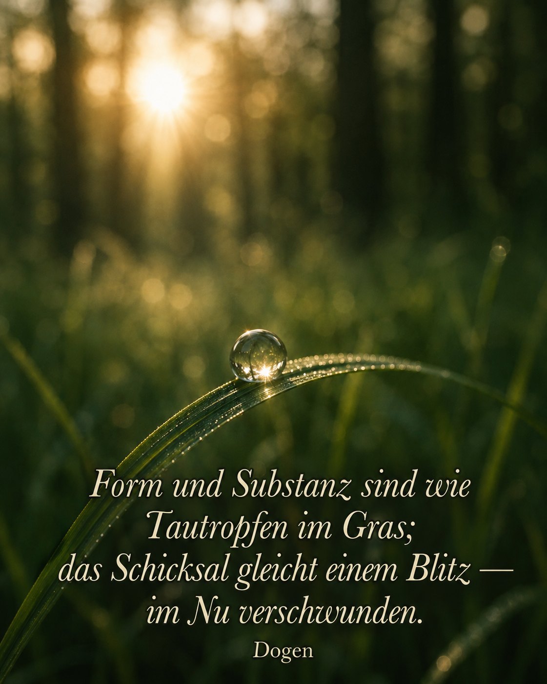 Form und Substanz sind wie Tautropfen im Gras; das Schicksal gleicht einem Blitz, im Nu verschwunden. (Dogen)